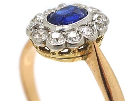 Edwardian 18ct Gold And Platinum Sapphire And Diamond Oval Cluster Ring