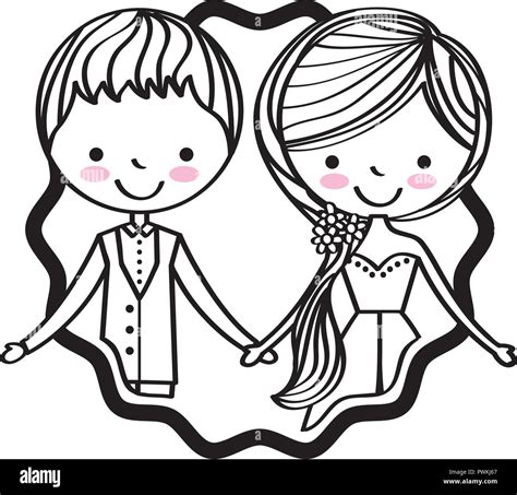 wedding day cute couple cartoon label vector illustration Stock Vector ...