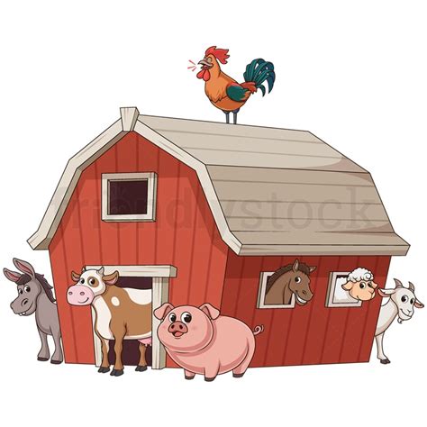 Cartoon Barn With Farm Animals Illustration Vector Clip Art Friendlystock