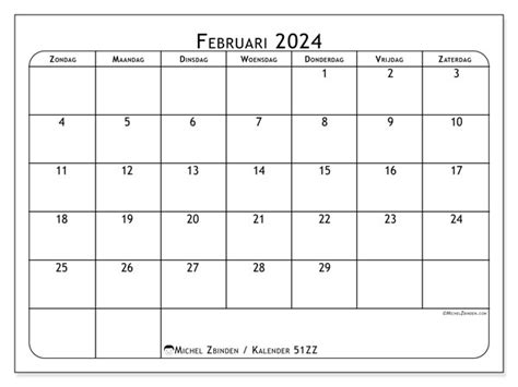 Kalender Februari 2024 Om Af Te Drukken “51zz” Michel Zbinden Sr