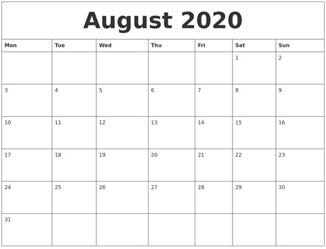 View the schedule download the app. August 2020 Calendar