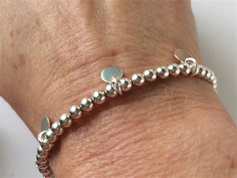 Sterling Silver Disc Charm Bracelet For Women Handmade Stretch