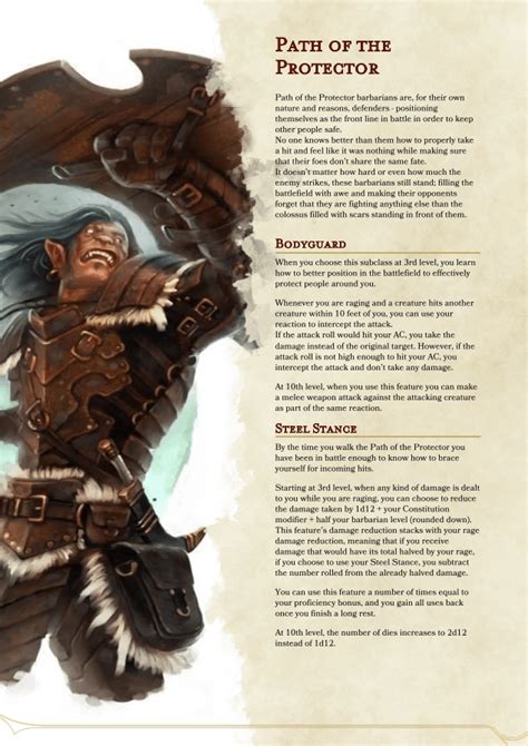 Barbarian Path Of The Protector A Barbarian Subclass For 5e That
