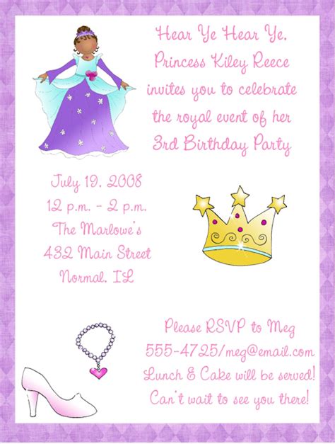 Princess Birthday Party Invitation Wording Birthday Gallery