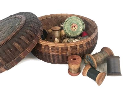 Vintage Thread Basket Lot Of Thread Spools Wooden Thread Etsy