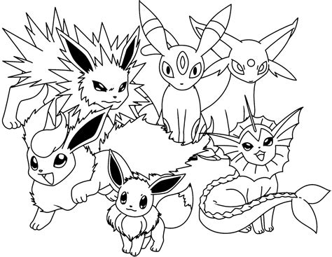 Pokemon Coloring Pages Eevee Evolutions Together Pokemon Coloring