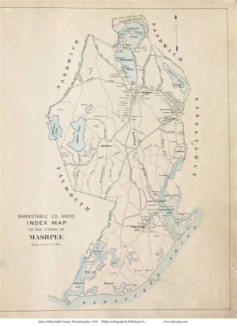 Town Of Mashpee Massachusetts 1910 Old Town Map Reprint Barnstable