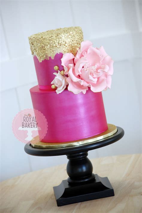 The Royal Bakery Hot Pink Lustred Cake With Rustic Painted Gold