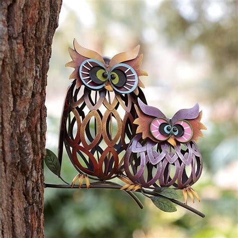 Prismatic Owl Pair Wall Décor Art Metal Metal Yard Art Garden Statues