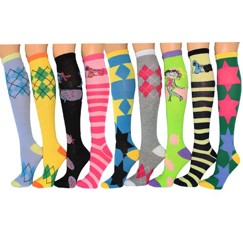 9 pairs frenchic women s hip funky and cool knee high socks tanga