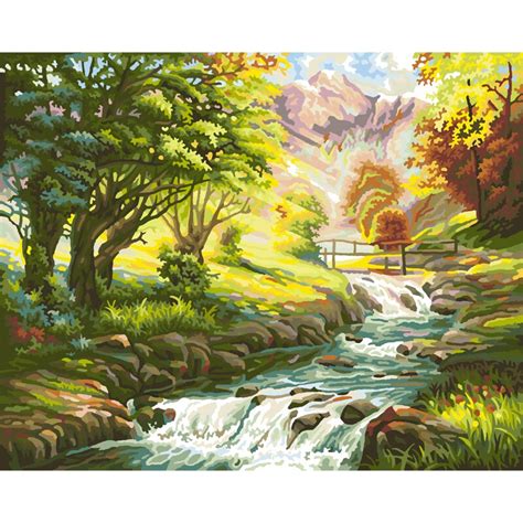 Qluo Frameless Painting By Numbers On Canvas Landscape Brook Rivers