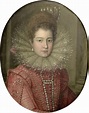 Margaret of Savoy in red costume with a white lace ruff and a pearl ...