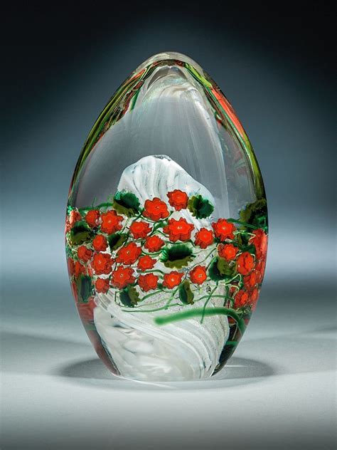 Poinsettia Egg Paperweight By Shawn Messenger Art Glass Paperweight Artful Home