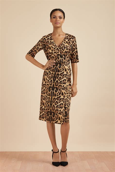 the pretty dress company end of line zoe leopard print wrap midi dress sale from the pretty