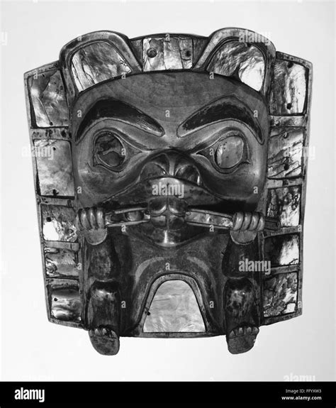 Native American Frontlet Ncarved And Painted Wooden Frontlet With