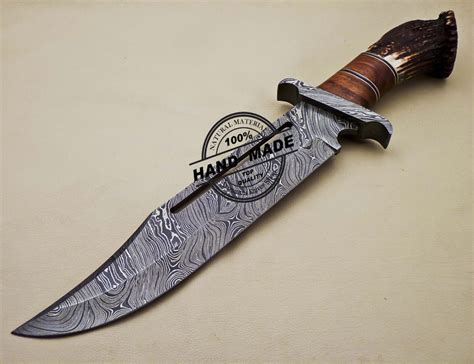 Rambo Damascus Bowie Knife Custom Handmade Damascus