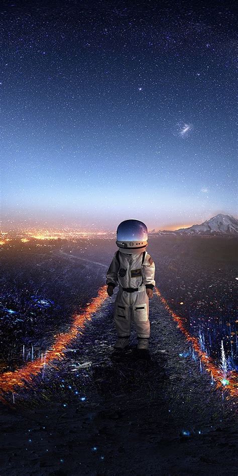 Astronaut Space Fantasy Landscape Starry Night Art 1080x2160