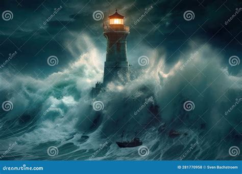 Guiding Light Amidst the Storm: Sea Lighthouse - AI Stock Illustration