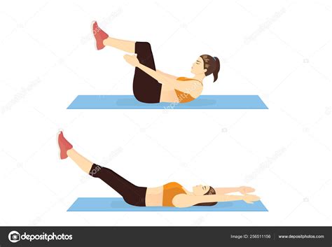 Woman Doing Toe Touch Crunches Exercise Step Guide Illustration Introduction Stock Vector Image