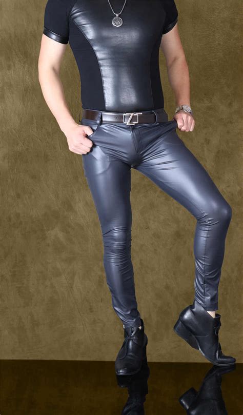 Sexy Men Faux Leather Pu Matte Shiny Fashion Pants Role Men X Soft Skinny Gay Pants Zipper Open