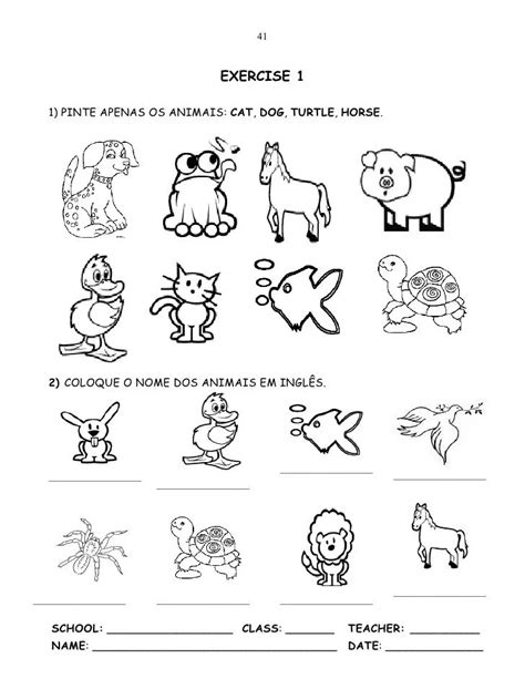 Atividades De Ingl S Sobre Animais Para Imprimir