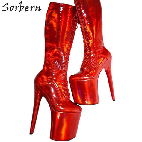 Sorbern Multi Color Holo Knee High Women Boots 20cm Extreme High Heel Sexy Fetish Stripper Pole