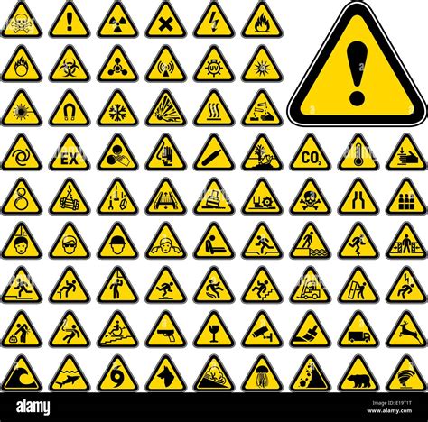 72 Triangular Warning Hazard Symbols Stock Vector Art Illustration