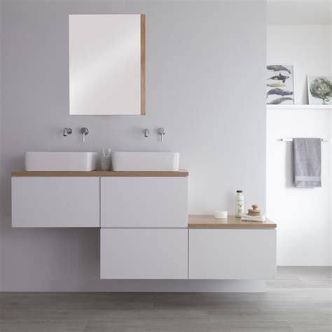 Un dilemme lors de la cession de ses propres meubles. Meuble double vasque à poser blanc avec plan chêne doré ...