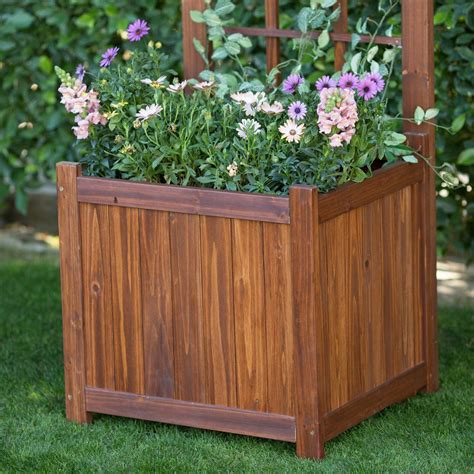 Warm Cinnamon Finish Wood Planter Box W Trellis Craftsman Style