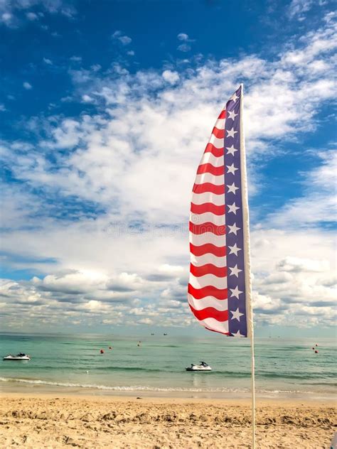 Tropical Beach And Flag Of Usa Stock Image Image Of Surf America