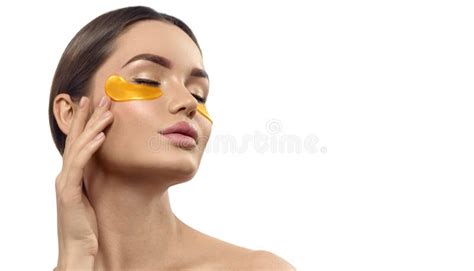 Woman With Patches Under Eye Collagen Gold Pads Beauty Model Girl Face With Healthy Fresh Skin