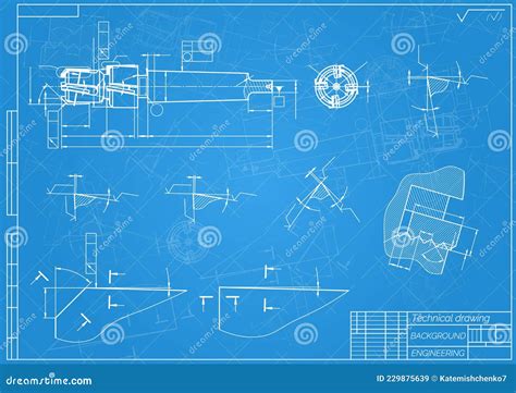 Mechanical Engineering Drawings On Blue Background Tap Tools Borer