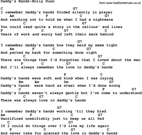 country music daddy s hands holly dunn lyrics and chords