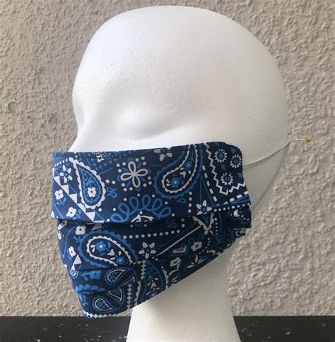 Blue Bandana Print Face Mask Blue Face Mask Cotton Face Etsy