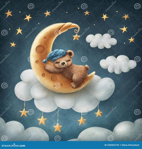 Little Bear Sleeping On The Moon Stock Illustration Illustration Of