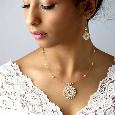 Bridal Necklace And Earring Set Bridal Jewelry Set Pearl Etsy