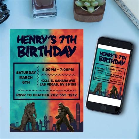Free Printable Godzilla Vs Kong Birthday Invitations
