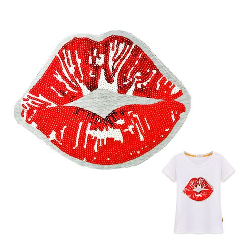 Lips Patches Iron On Leaves Love Sequin Embroidered Patches Clothes