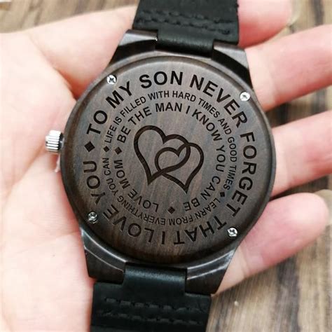 To My Son Engraved Love Mom Never Forget Wooden Watch Gift For Etsy