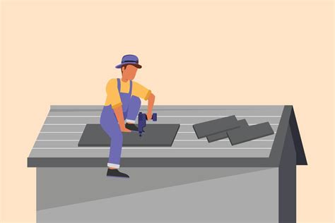 Business Flat Cartoon Style Drawing Roofer Installing Wooden Or Bitumen