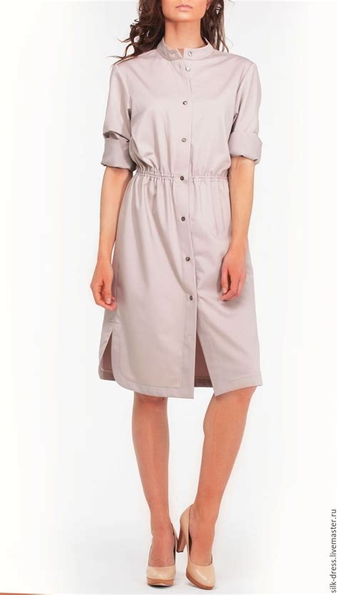 Платье рубашка бежевого цвета купить в интернет магазине Ярмарка