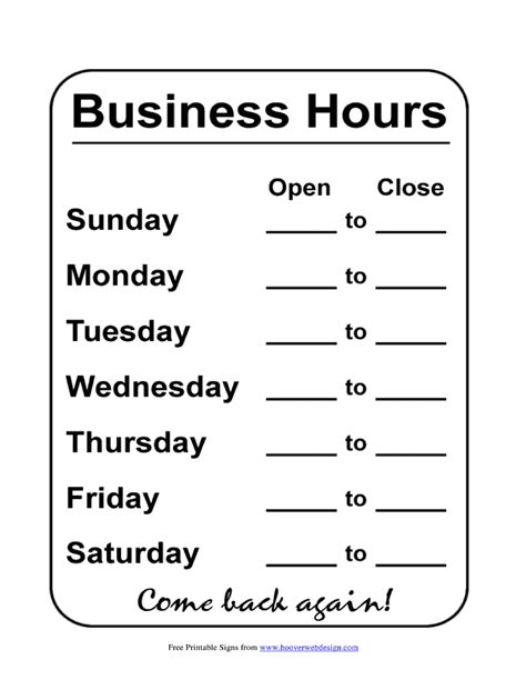 Editable Business Hours Sign Businesseq