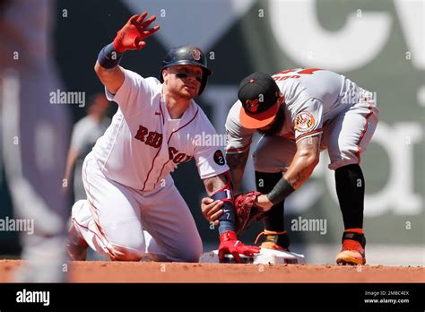 Boston Red Soxs Christian Vazquez Left Reacts Beside Baltimore