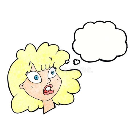 Cartoon Shocked Female Face With Thought Bubble Stock Illustration