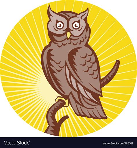 Great Horned Owl Bird Woodcut Royalty Free Vector Image
