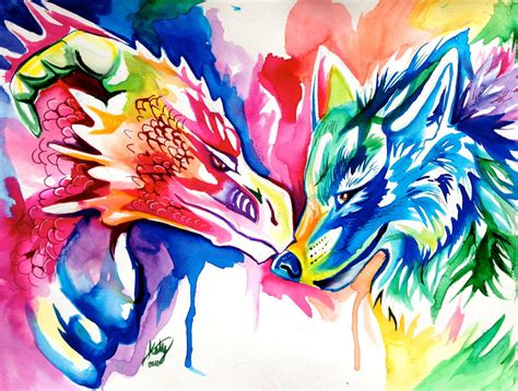 Rainbow Wolf And Dragon By Lucky978 On Deviantart