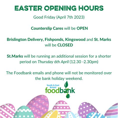 Easter Opening Hours 2023 South And East Bristol Foodbank