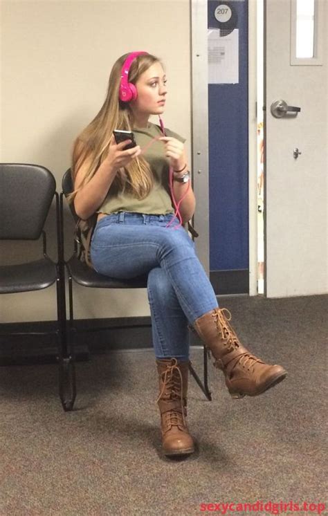 sexy candid girls very cute candid teen in tight jeans and boots sitting with crossed legs