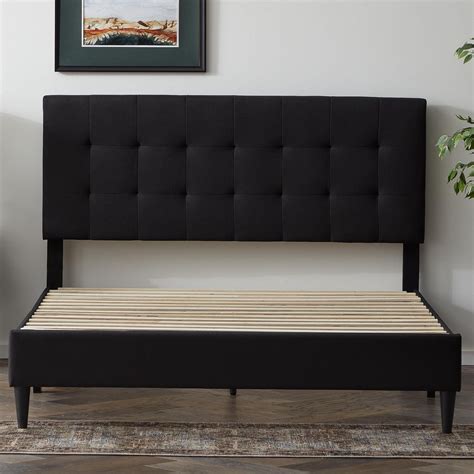 Rest Haven Upholstered Platform Bed Frame With Square Tufted Headboard