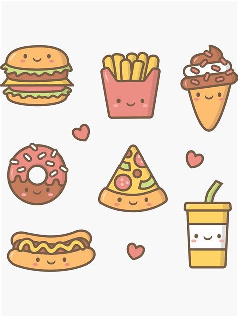 Kawaii Love Junk Food Doodles Sticker By Rustydoodle Redbubble